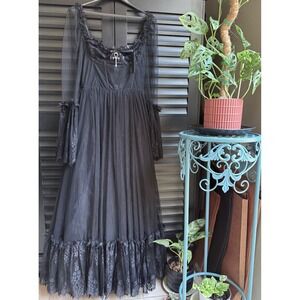NWT Widow L Dance with Death Maxi Dress Long Sleeve Black Sheer Lace